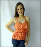 Blusinha Com Bojo e Babados Laranja