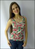 Blusinha Malha Canelada Flor Vermelha