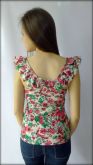 Blusinha Canelada Alças de Babado Flor Vermelha