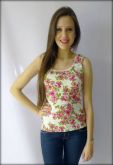 Blusinha Malha Canelada Flor Rosa
