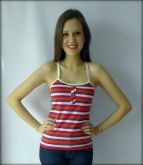 Blusinha Listrada com Botões Roxos
