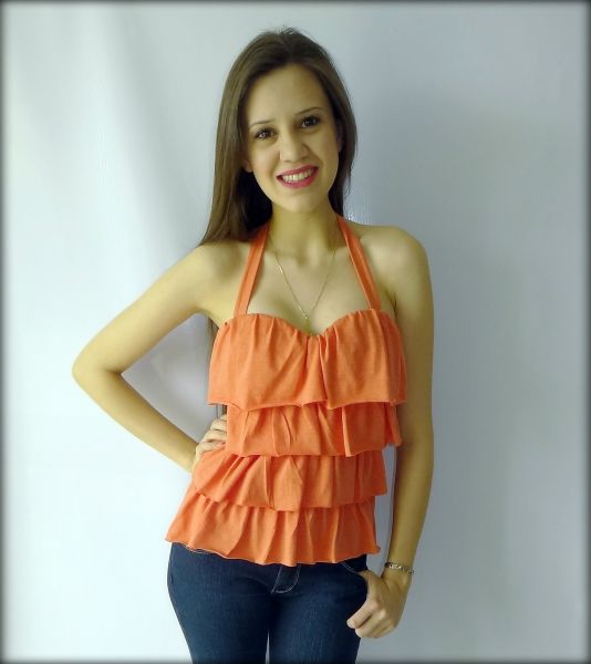 Blusinha Com Bojo e Babados Laranja