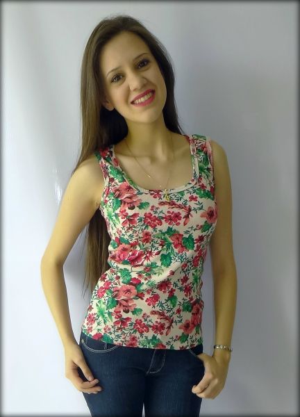 Blusinha Malha Canelada Flor Vermelha
