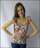 Blusinha Canelada Alças de Babado Flor Vermelha